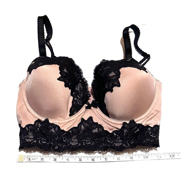 H&M Long Line Sexy Two Tone Black Lace Bra Women's 34D - Picture 4 of 6